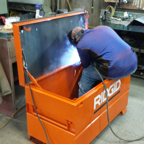 Additional plate added for repairing a toolbox lid.